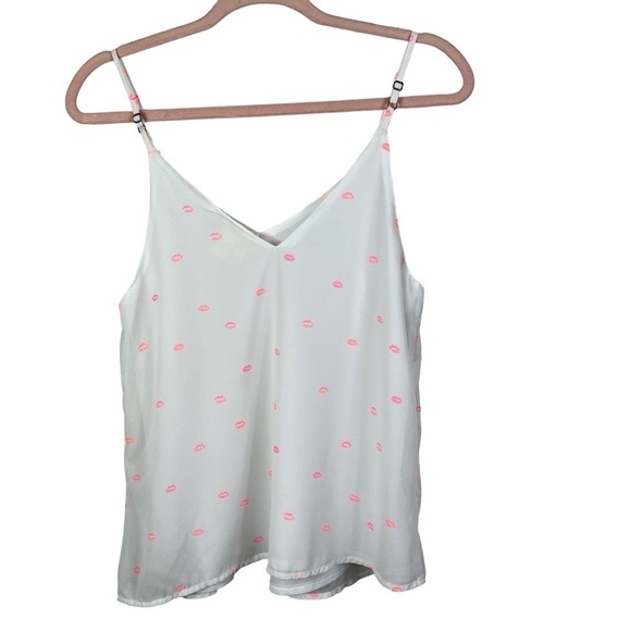 Japna Women's Camisole Top Lips Print Adjustable Straps Lined Flowy Size M - Picture 1 of 8